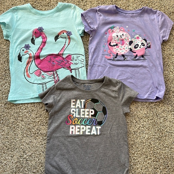 The Children's Place Other - 3 - Children’s Place girls size small (5/6) T-Shirts - soccer; flamingo, donut